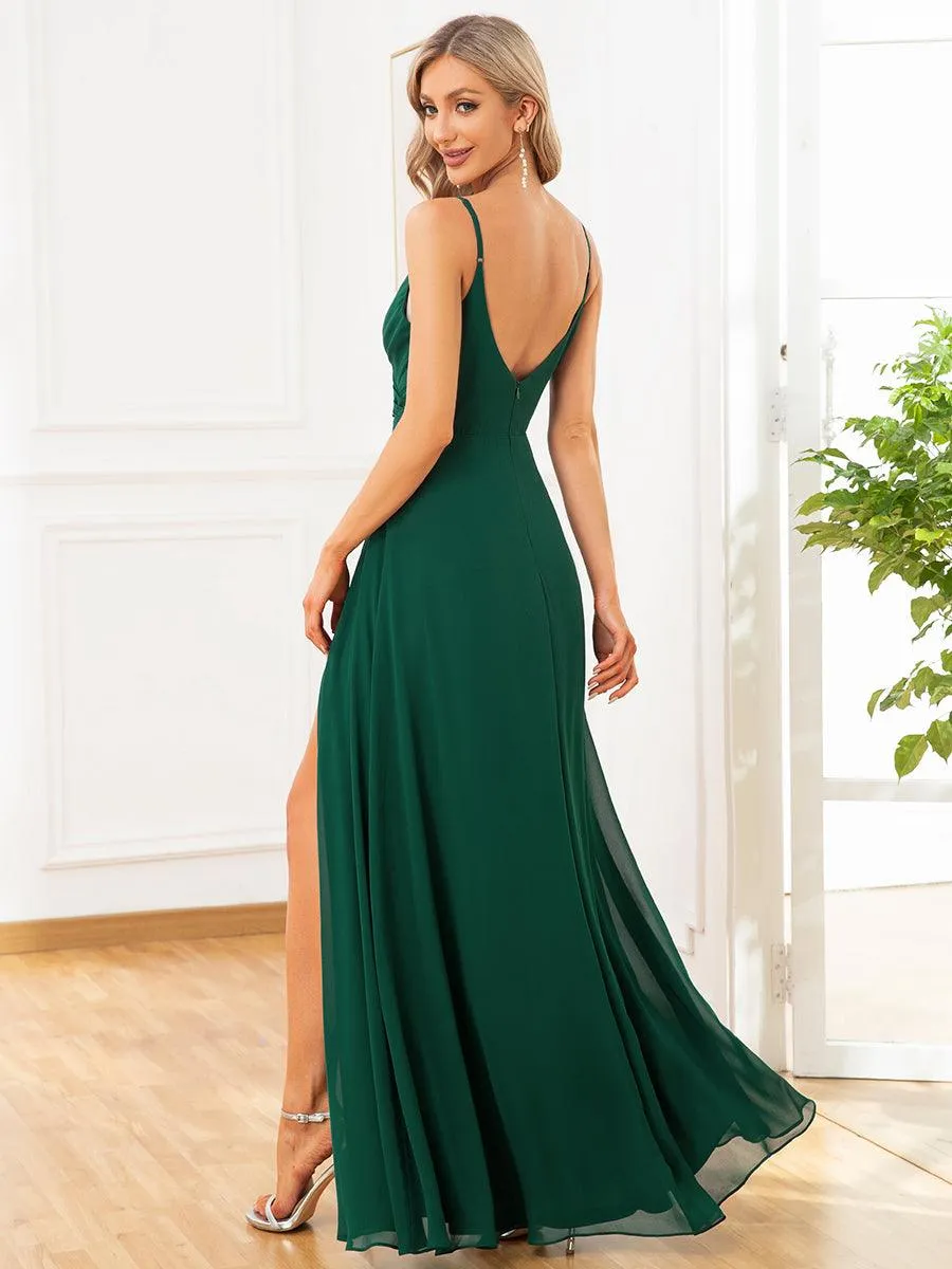 Taille personnalisée Robe de demoiselle d'honneur plissée à bretelles minces