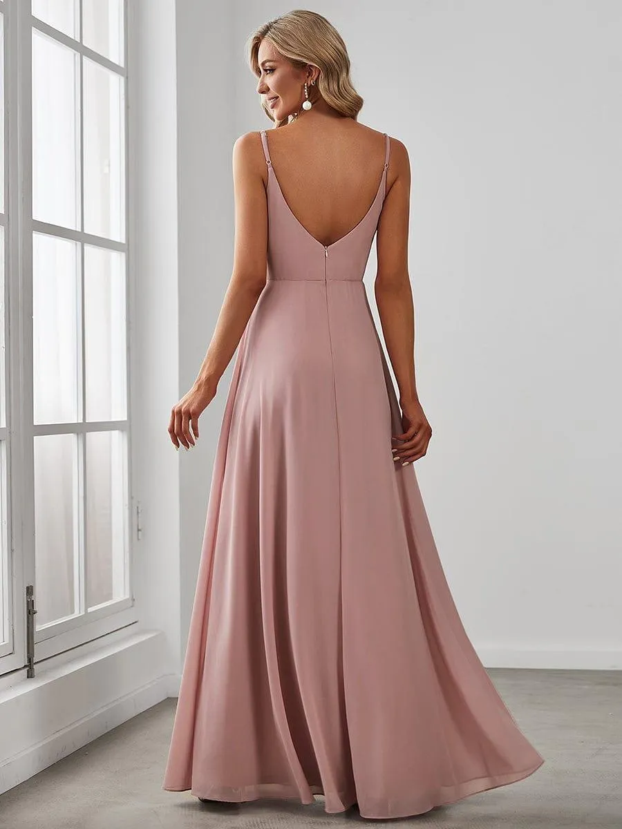 Taille personnalisée Robe de demoiselle d'honneur plissée à bretelles minces
