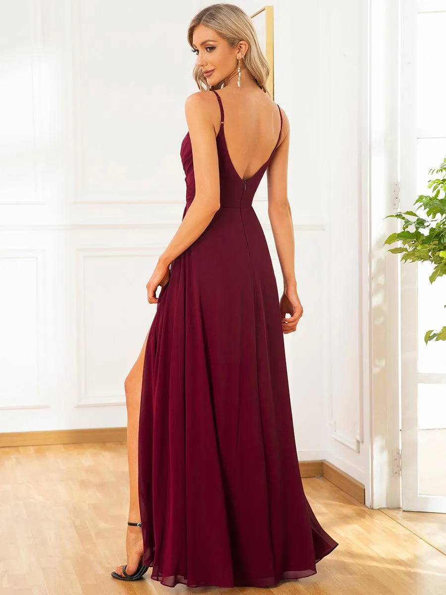Taille personnalisée Robe de demoiselle d'honneur plissée à bretelles minces