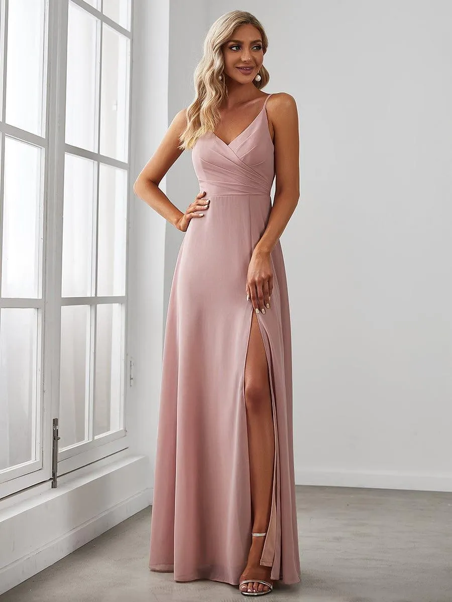 Taille personnalisée Robe de demoiselle d'honneur plissée à bretelles minces