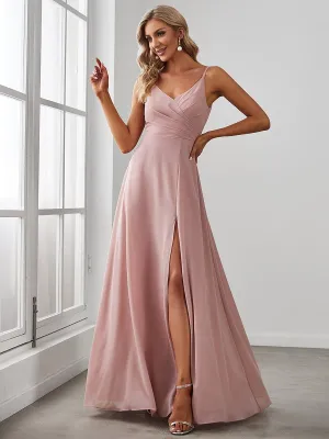 Taille personnalisée Robe de demoiselle d'honneur plissée à bretelles minces