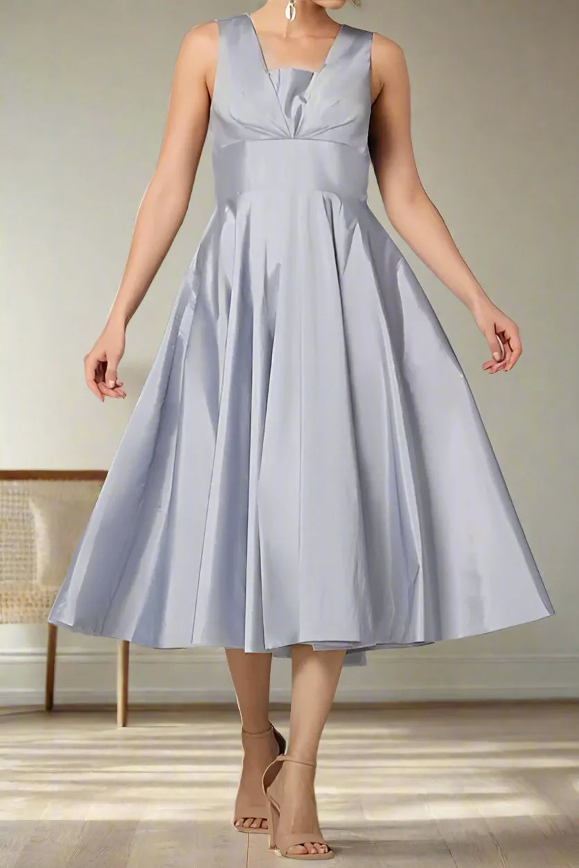 Tea Length Satin Sleeveless A-Line Wedding Party Dress