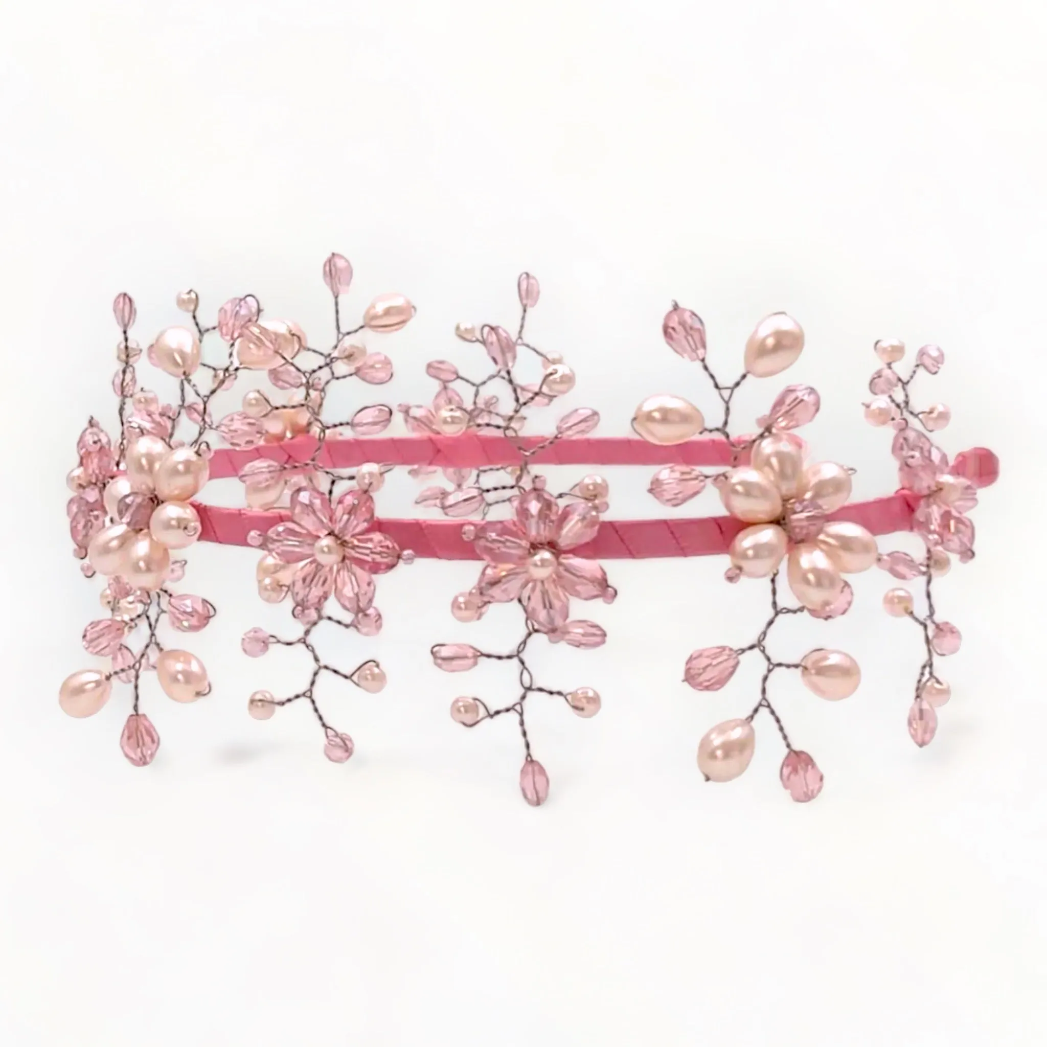 The Gavreel Crown Pink Pearl & Crystal Designer Headband