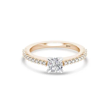 The Studio Collection Round Diamond and Diamond Pavé Shank Engagement Ring in Platinum & Yellow Gold