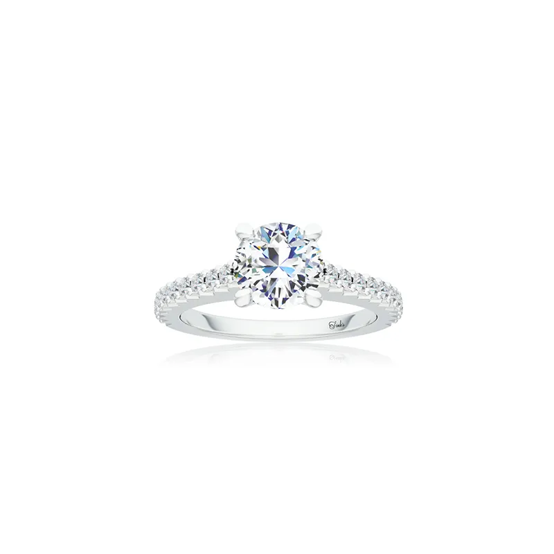 The Studio Collection Round Diamond and Diamond Pavé Shank Engagement Ring in Platinum