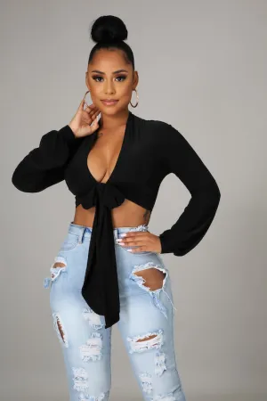 Tie Front Long Sleeve Crop Top