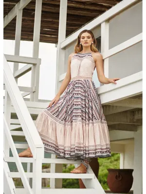 TRICOLOR MIDI EMBROIDERED DRESS