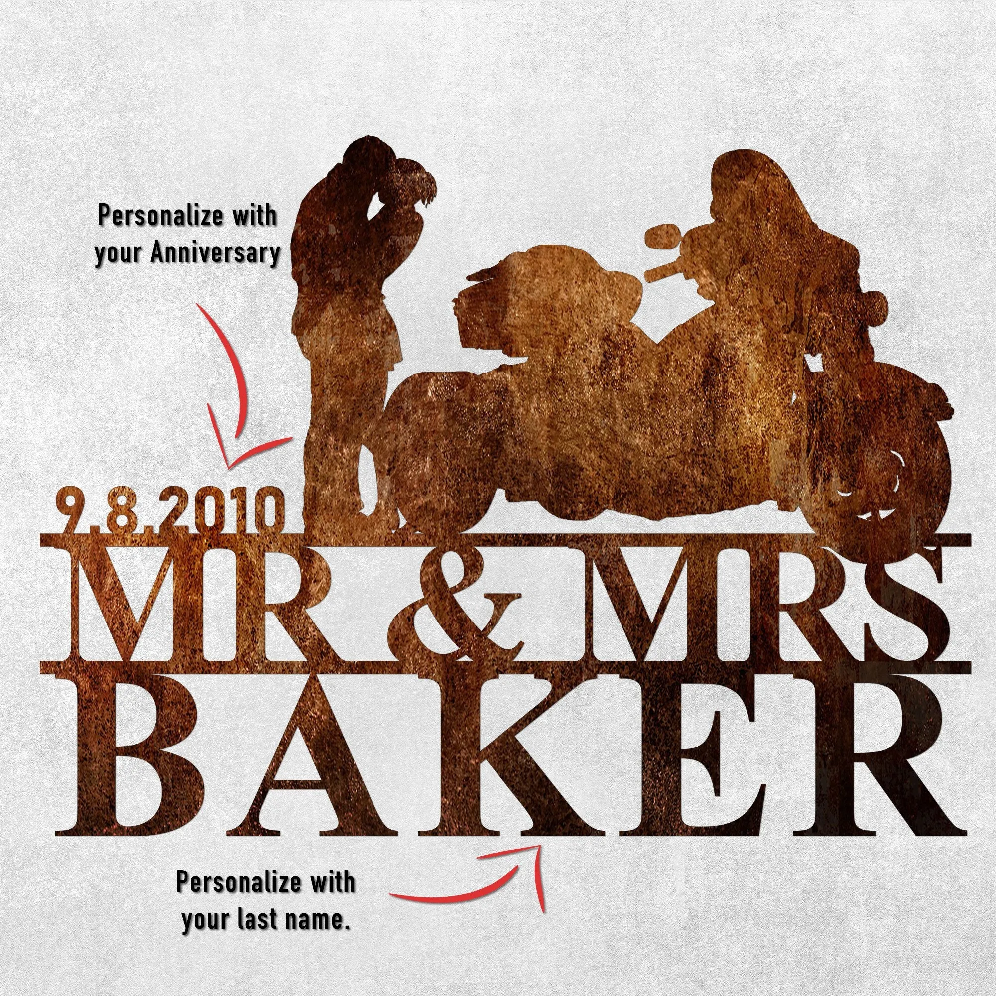Trike Married Couple - PERSONALIZED Metal Wall Art (🇺🇸Made In The USA) - Original
