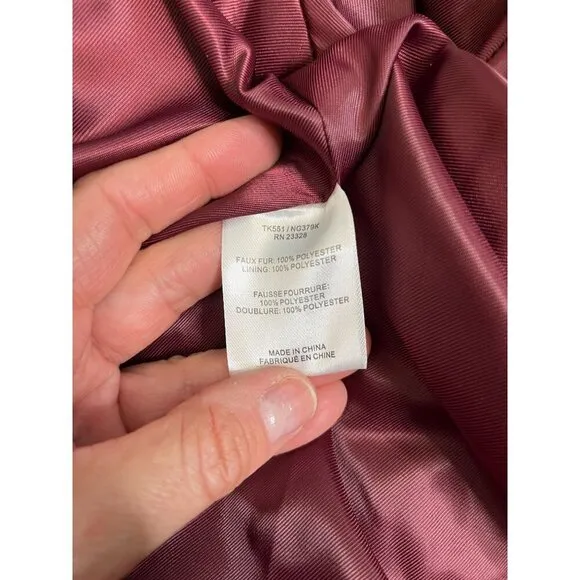 Trina Turk Blanche Faux Fur Color Block Winter Coat Burgundy Wine XS/TP EUC