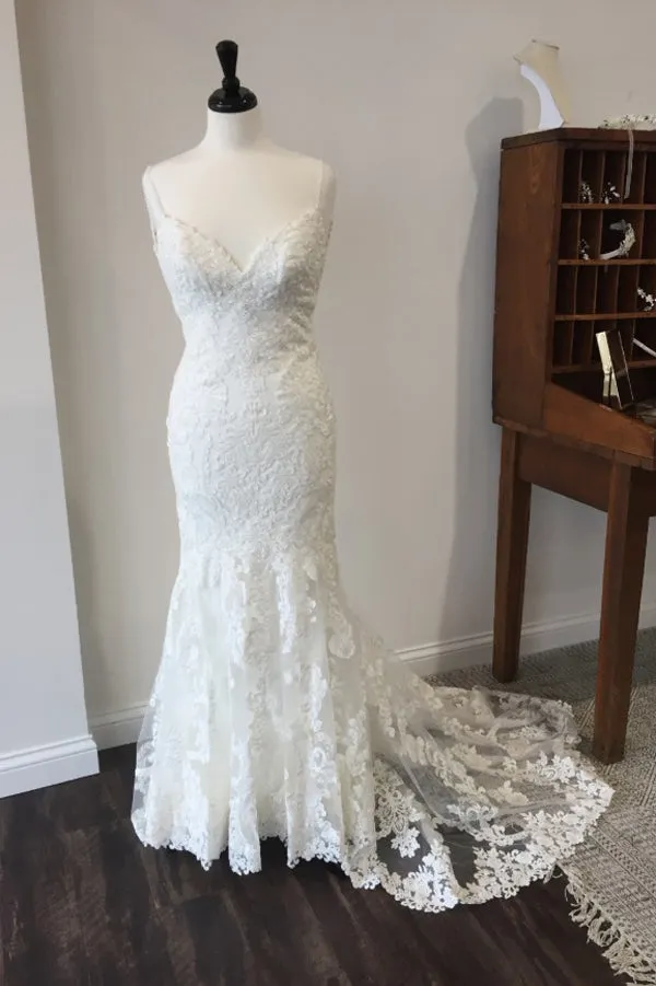 Trumpet Court Train Sweetheart Spaghetti Lace Wedding Gown, Wedding Dresses