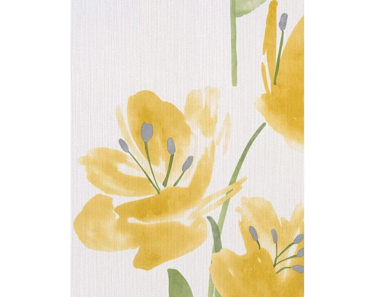 Tulips Floral Stripes Yellow White 331427 Wallpaper