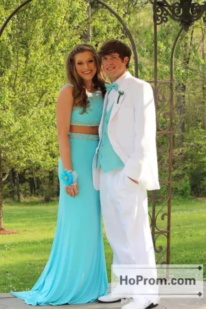 Two Piece Blue Mermaid Long Prom Dresses Evening Dress