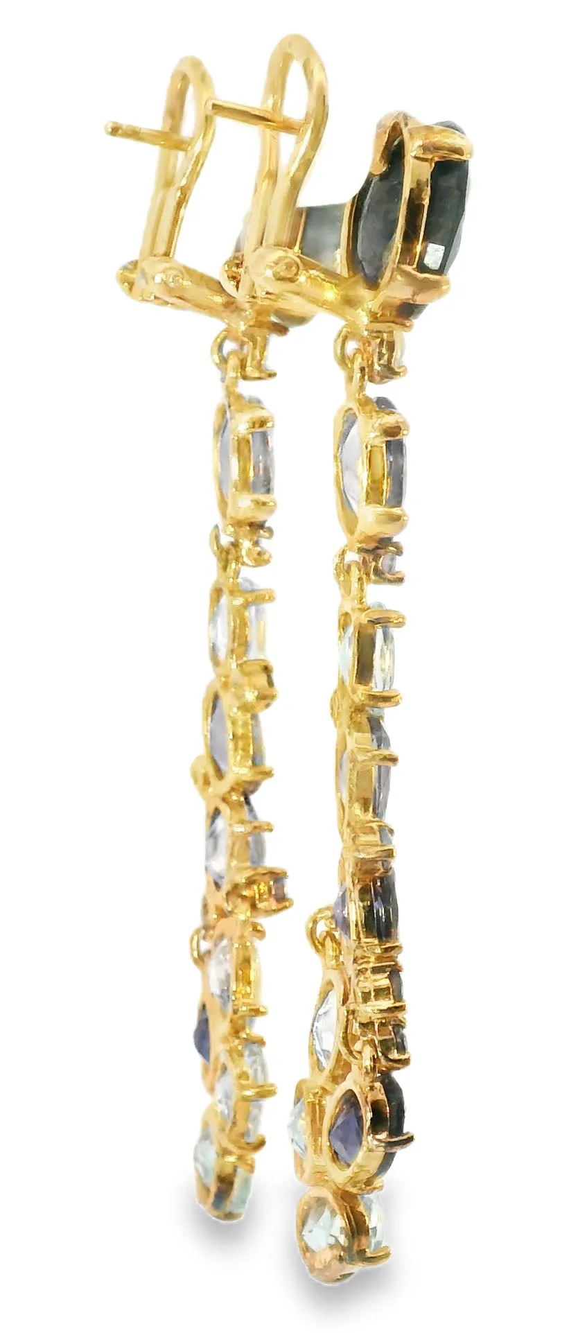Unique 14K Rose Gold Vermeil Silver Sapphire Topaz Iolite Designer Drop Earrings