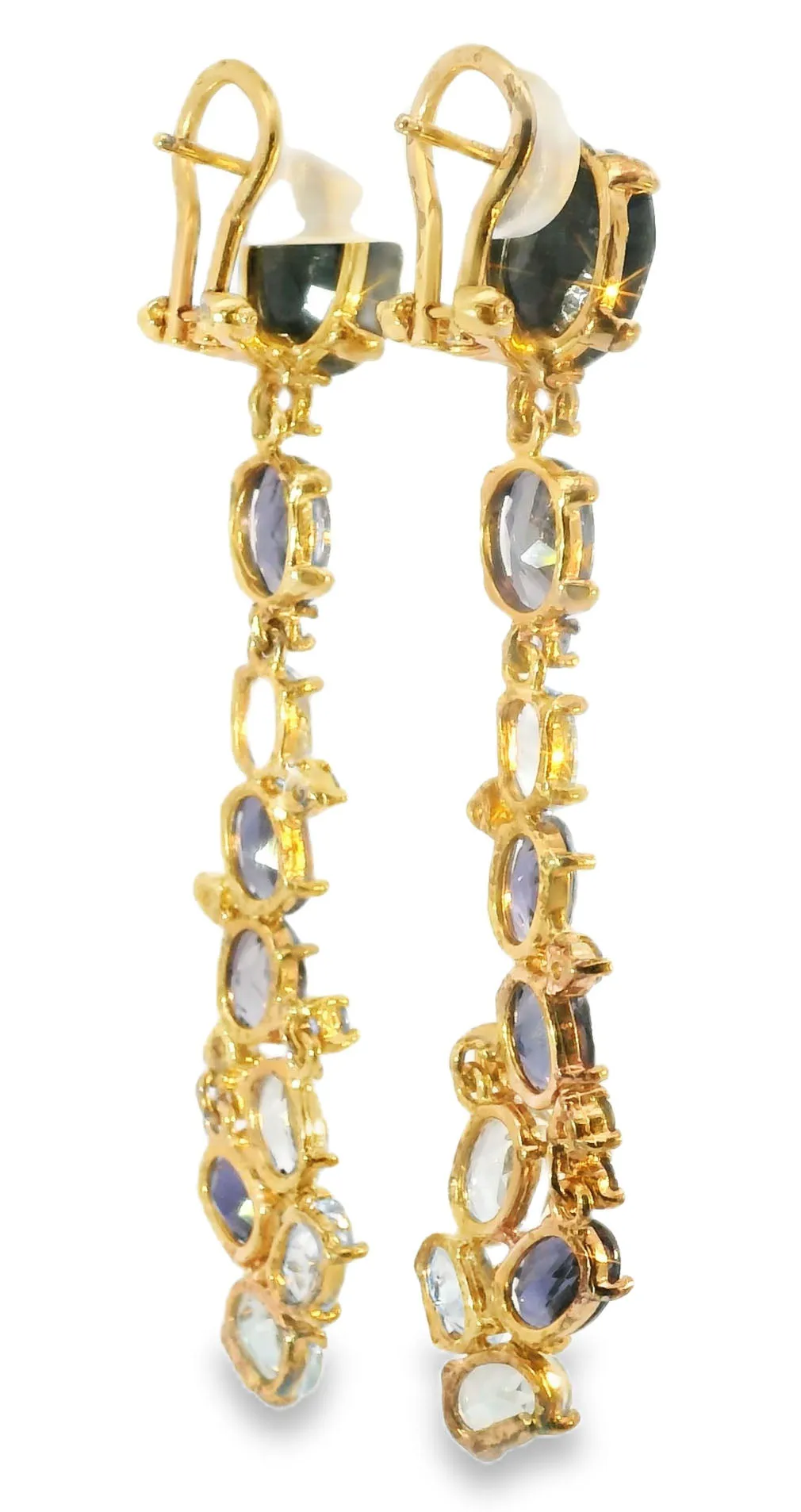 Unique 14K Rose Gold Vermeil Silver Sapphire Topaz Iolite Designer Drop Earrings