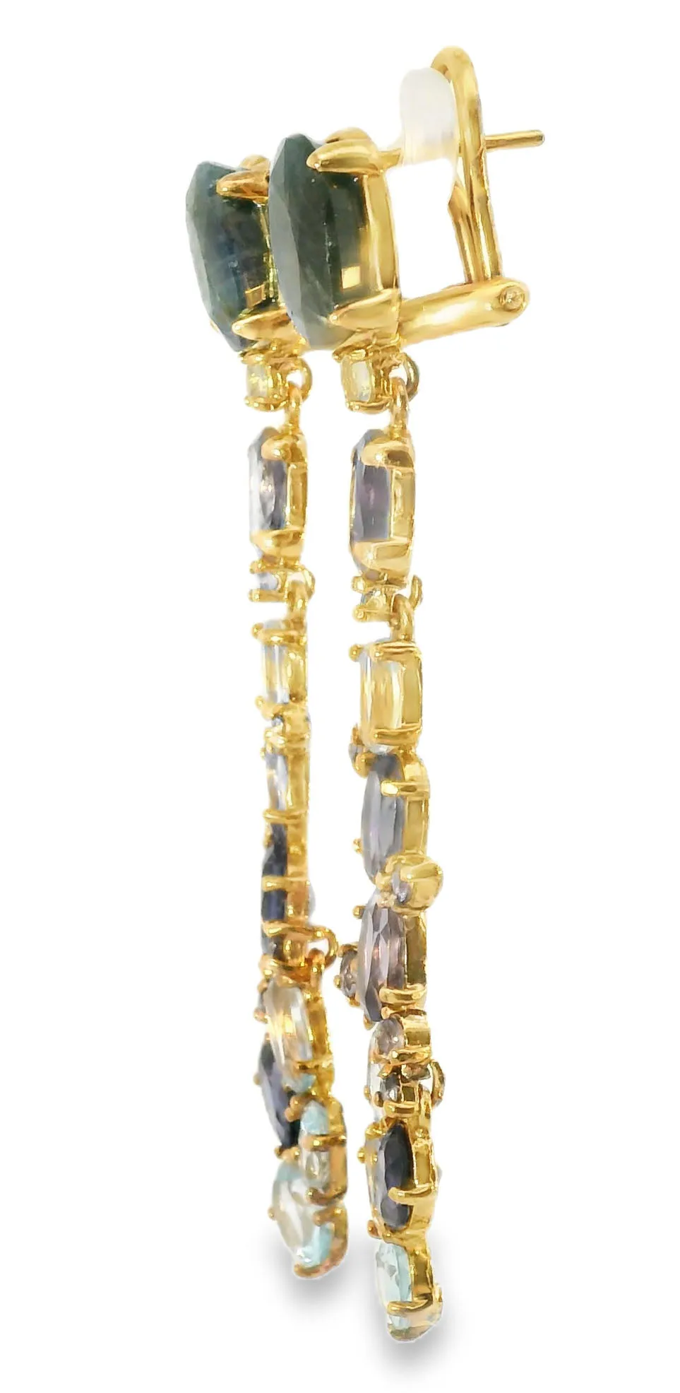 Unique 14K Rose Gold Vermeil Silver Sapphire Topaz Iolite Designer Drop Earrings