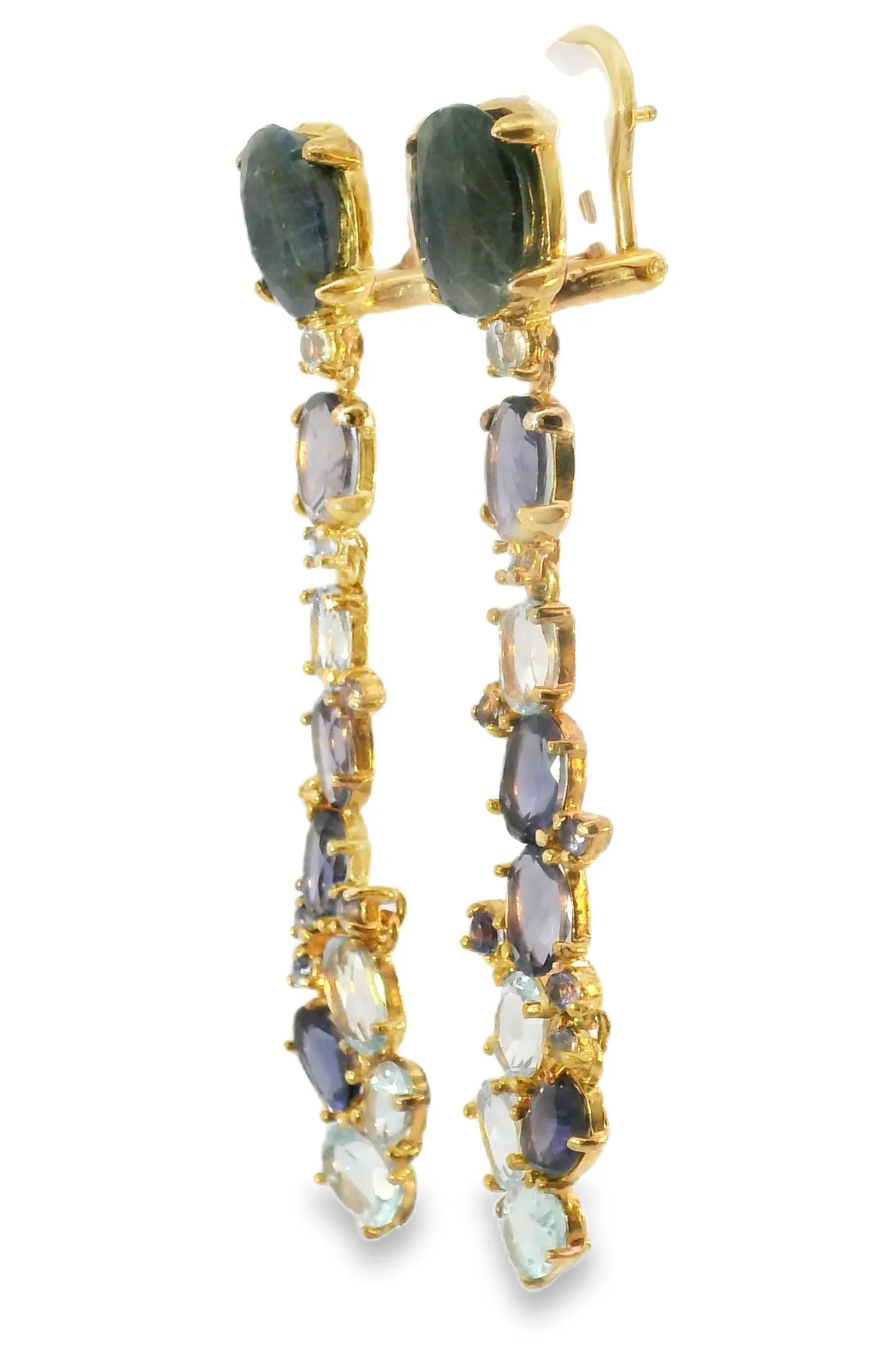 Unique 14K Rose Gold Vermeil Silver Sapphire Topaz Iolite Designer Drop Earrings