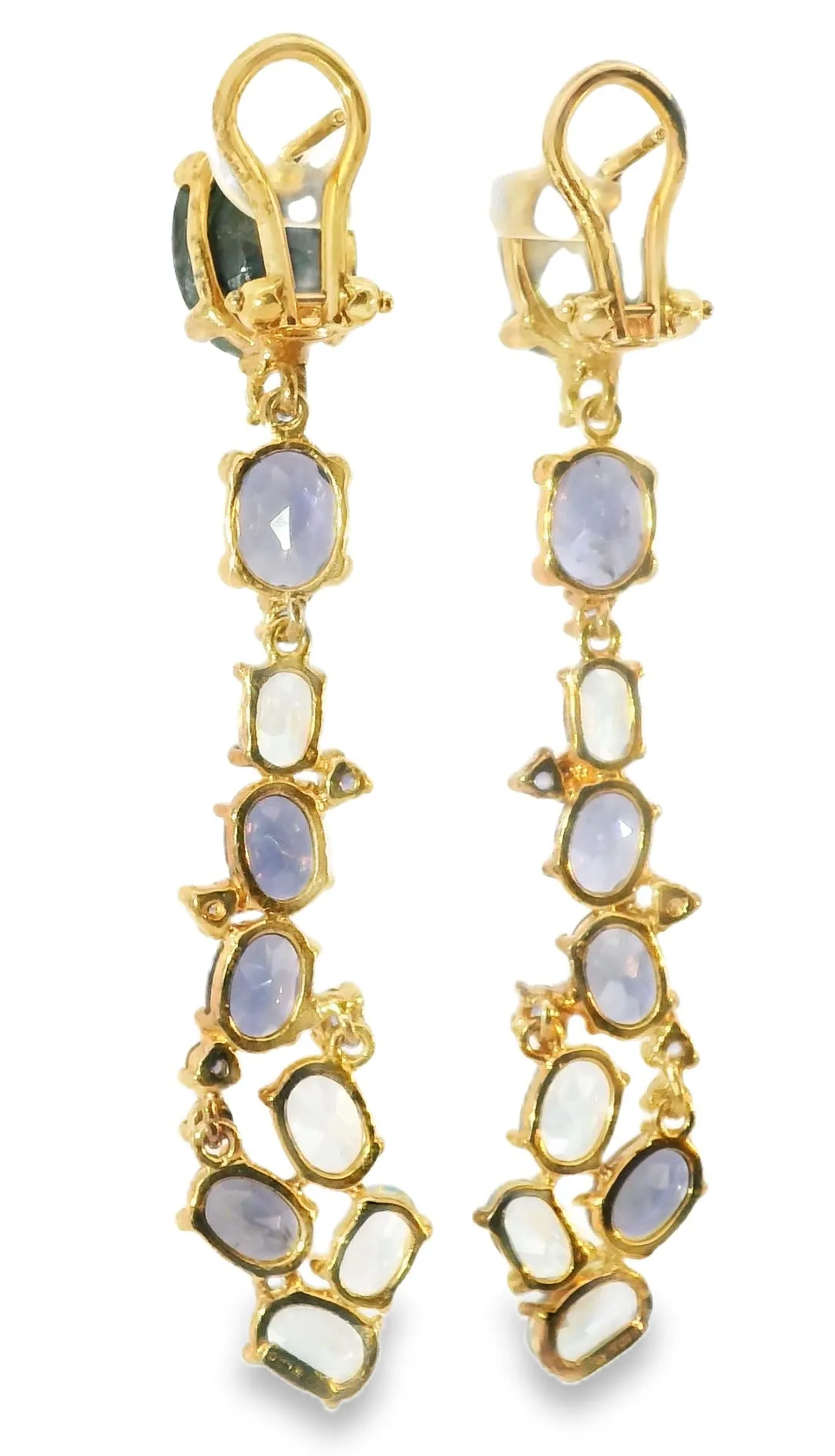 Unique 14K Rose Gold Vermeil Silver Sapphire Topaz Iolite Designer Drop Earrings