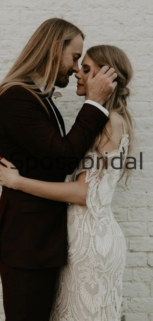 Unique Full Lace Vintage  Chic Exquisite Beach Long Wedding Dresses WD0557
