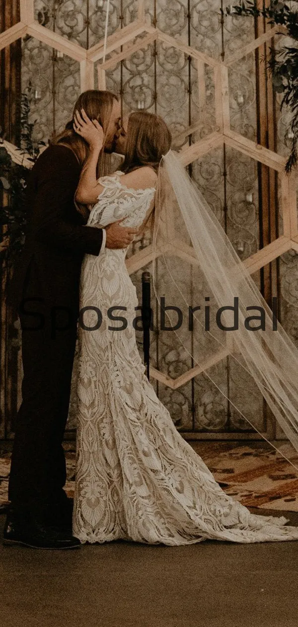 Unique Full Lace Vintage  Chic Exquisite Beach Long Wedding Dresses WD0557