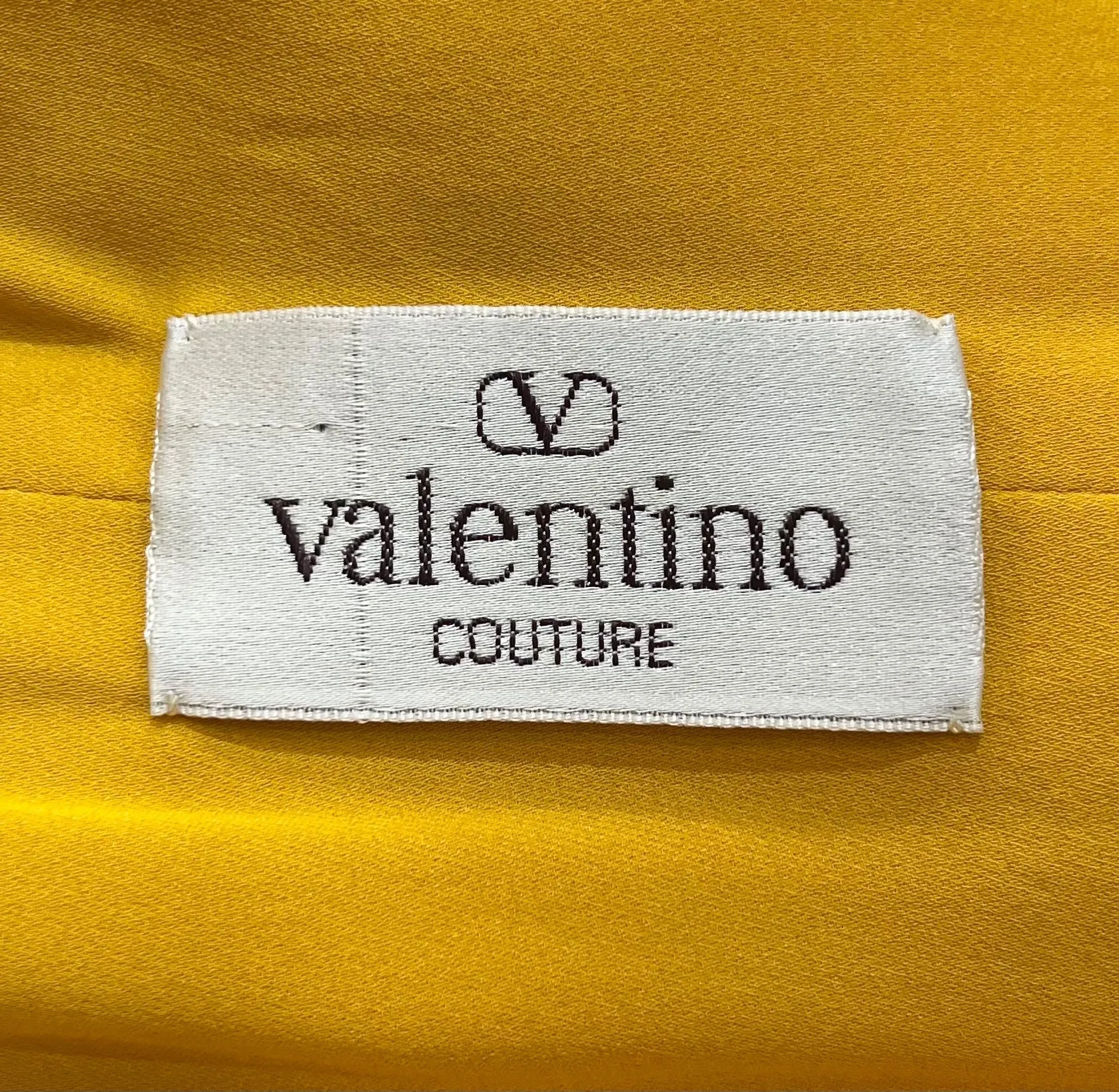 Valentino Couture 1980's Yellow Scalloped Silk & Black Sequin Long Sleeve Gown