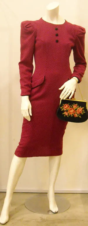 Vintage Carolina Hererra Grape Pindot Dress