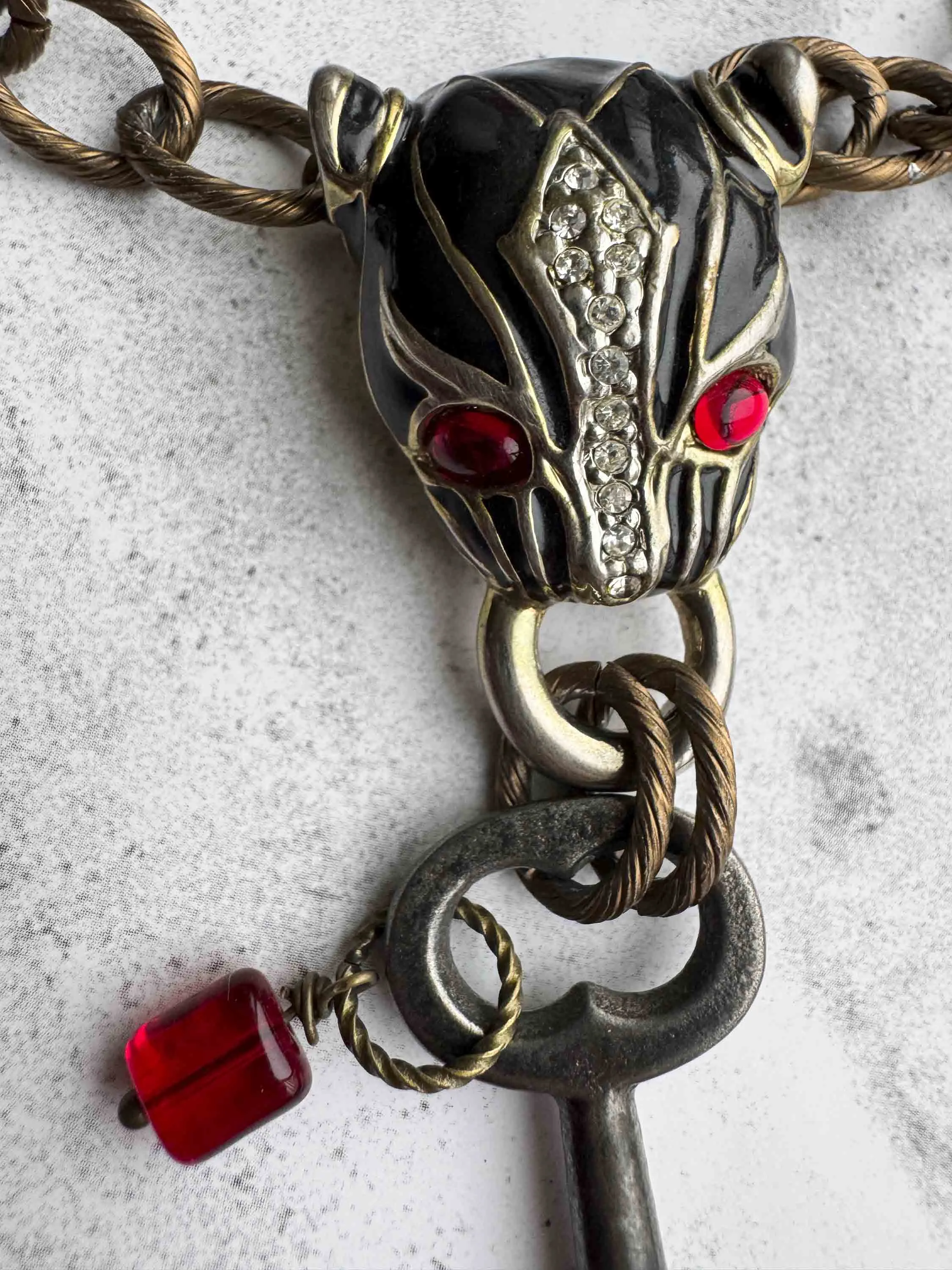 Vintage Chain Necklace with Panther Pendant & Key – Bold Statement Piece