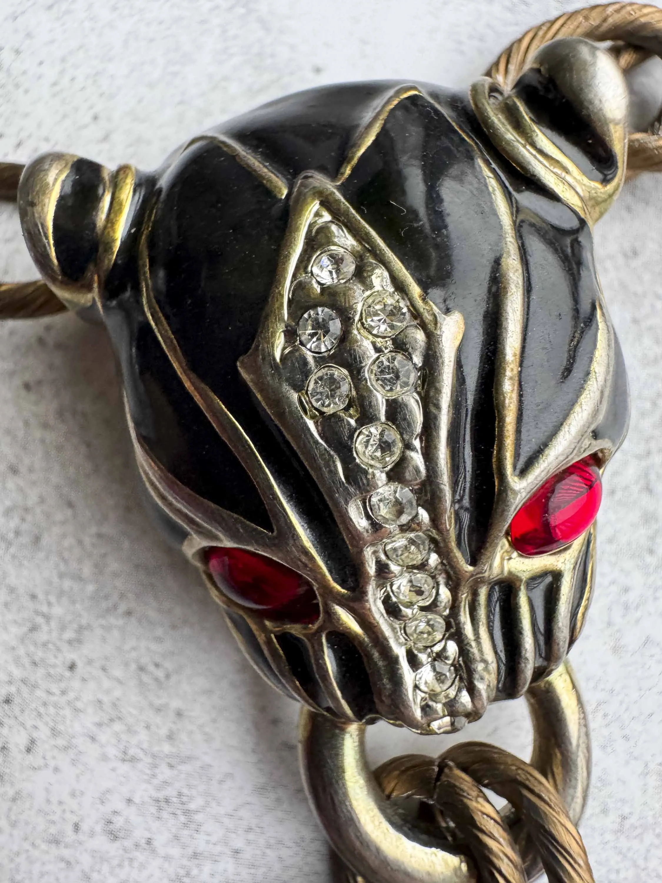 Vintage Chain Necklace with Panther Pendant & Key – Bold Statement Piece
