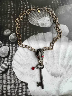 Vintage Chain Necklace with Panther Pendant & Key – Bold Statement Piece