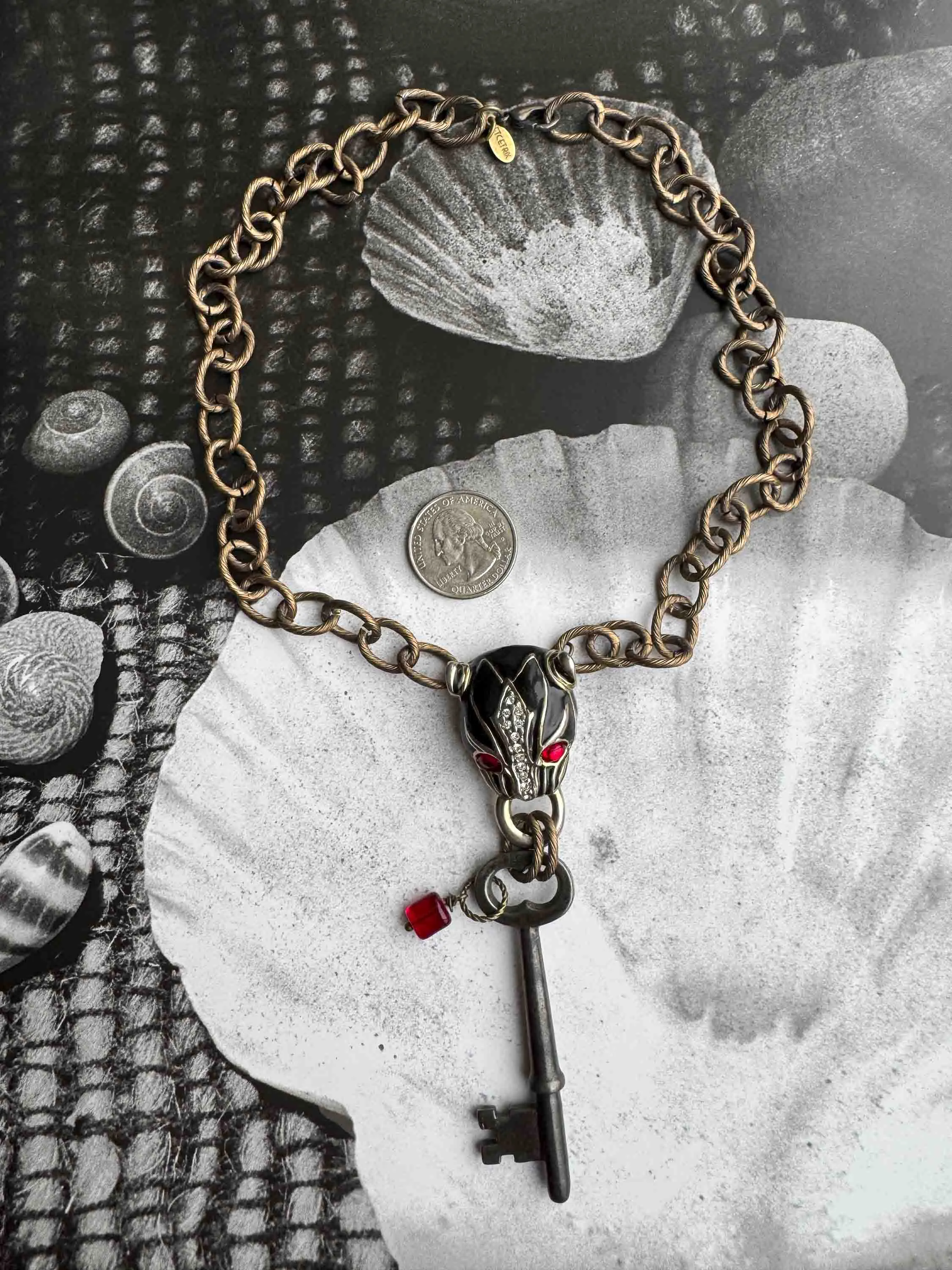Vintage Chain Necklace with Panther Pendant & Key – Bold Statement Piece
