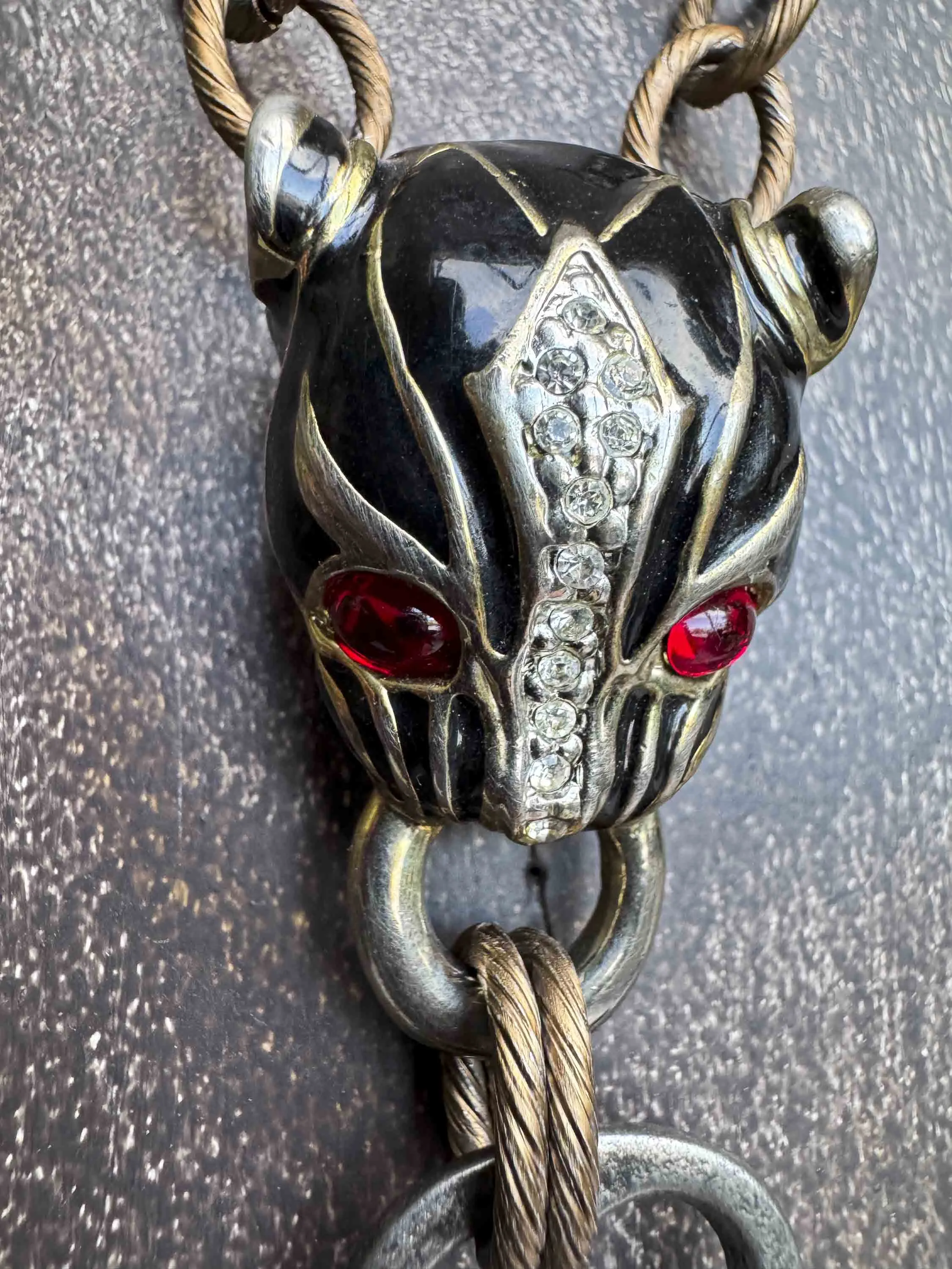Vintage Chain Necklace with Panther Pendant & Key – Bold Statement Piece