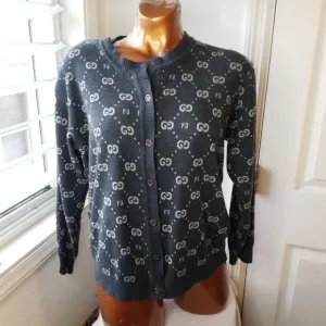 Vtg 80s made in Taiwan grey wool blend diamond pattern luxury designer cardigan