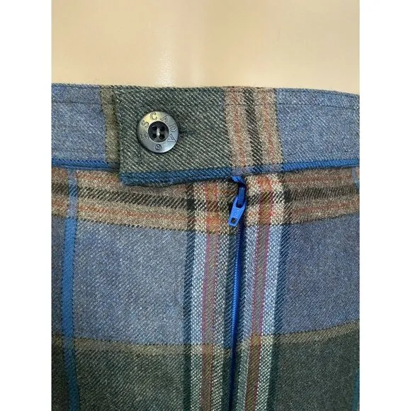 VTG New 70’s Escada SRB 10 Wool Skirt Tartan Plaid Fringe Midi Blue Scottish