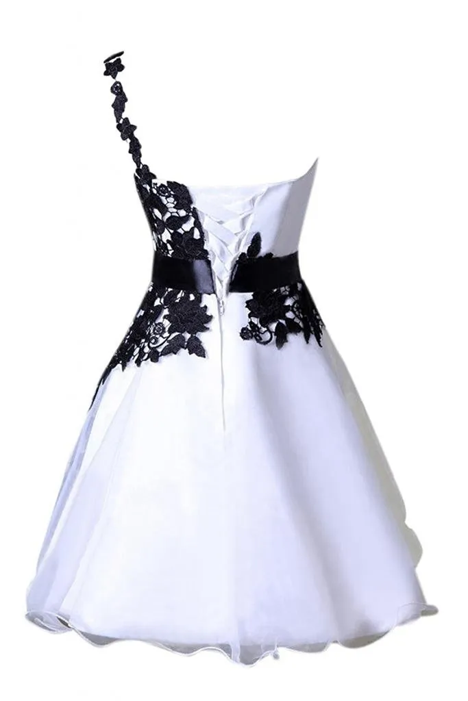 White and Black One Shoulder Graduation Party Dress, Lovely Party Dresses, Cute Prom Dress