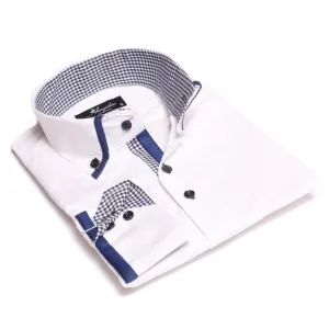 White Blue Check Mens Slim Fit Designer Dress Shirt - tailored Cotton Shirts for Work and Casual