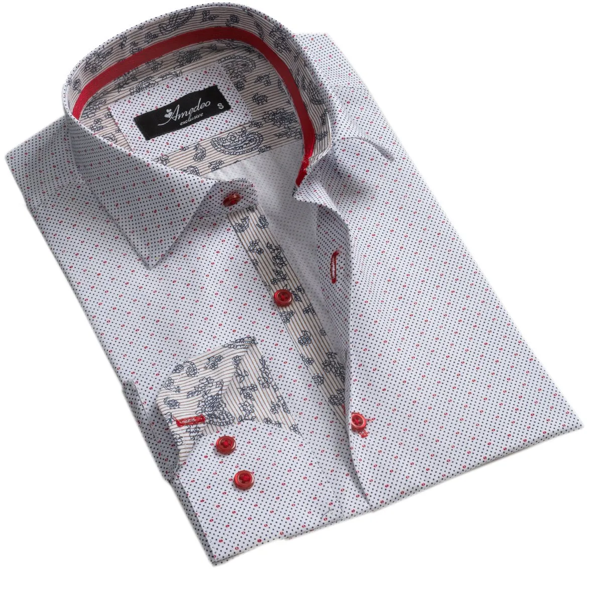 White Dots Mens Slim Fit Designer Dress Shirt - tailored Cotton Shirts for Work and Casual Wear