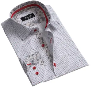 White Dots Mens Slim Fit Designer Dress Shirt - tailored Cotton Shirts for Work and Casual Wear