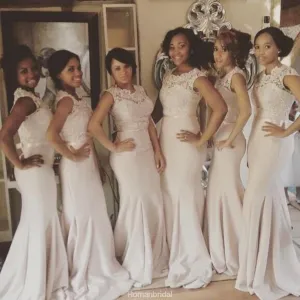 White long bridesmaid dress,Cheap mermaid bridesmaid dress,Lace bridesmaid dress,  BD0440