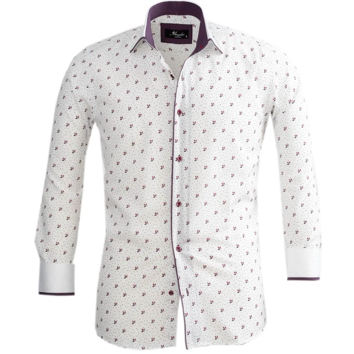 White Purple Mens Slim Fit Designer Dress Shirt - tailored Cotton Shirts for Work and Casual Wear