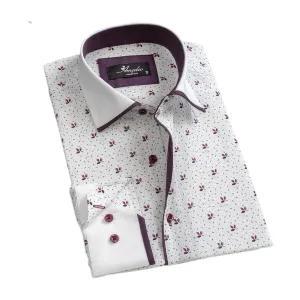 White Purple Mens Slim Fit Designer Dress Shirt - tailored Cotton Shirts for Work and Casual Wear