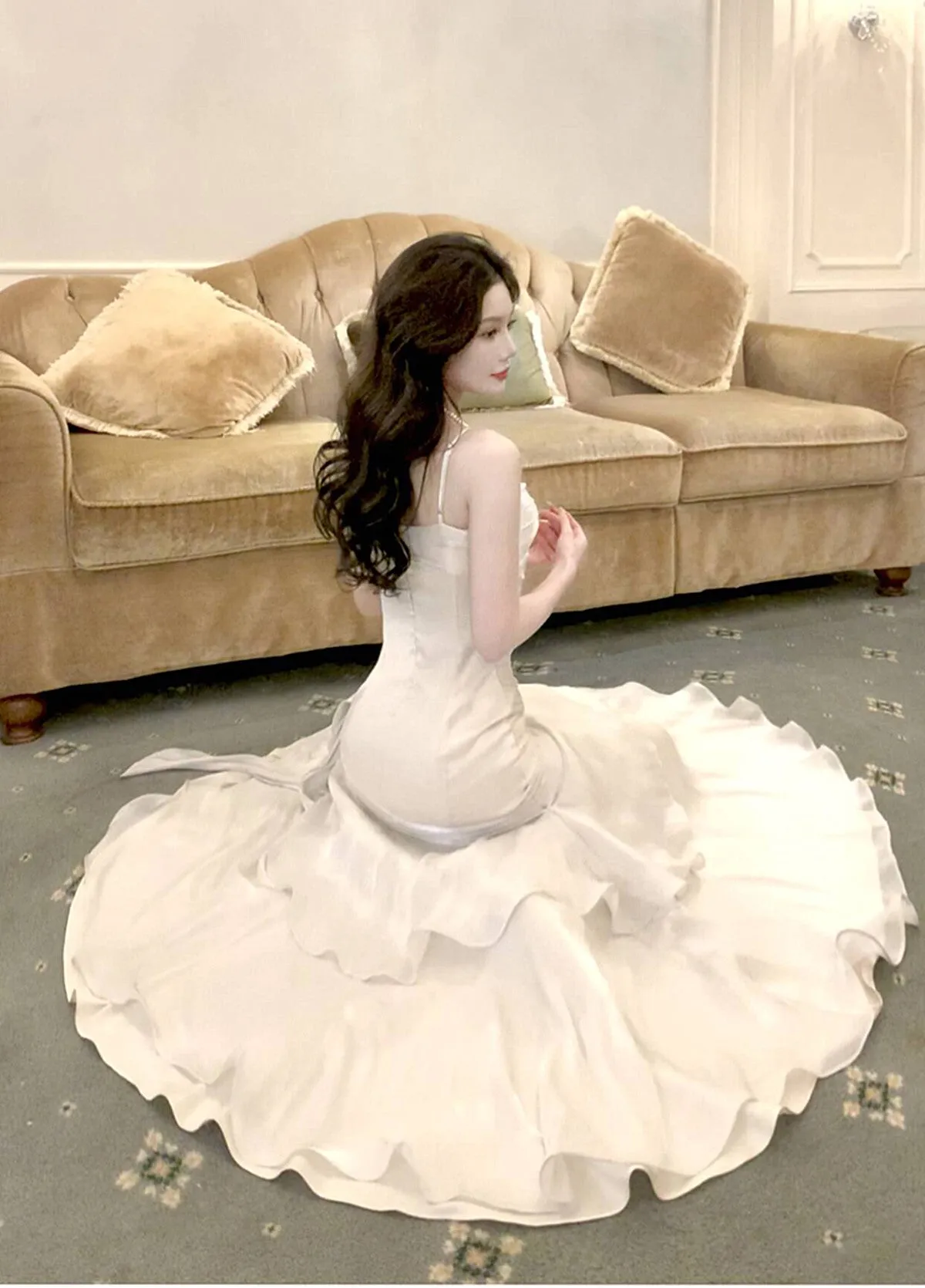 White Satin Sweetheart Mermaid Straps Long Party Dress, White Satin Prom Dress