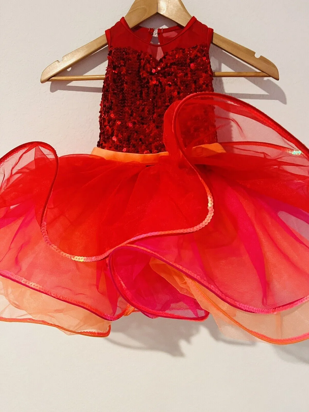 WIESSMAN Ballet Girls Dance Dress Sz SC Red/Pink/Orange Tutu Sequin Style 14218