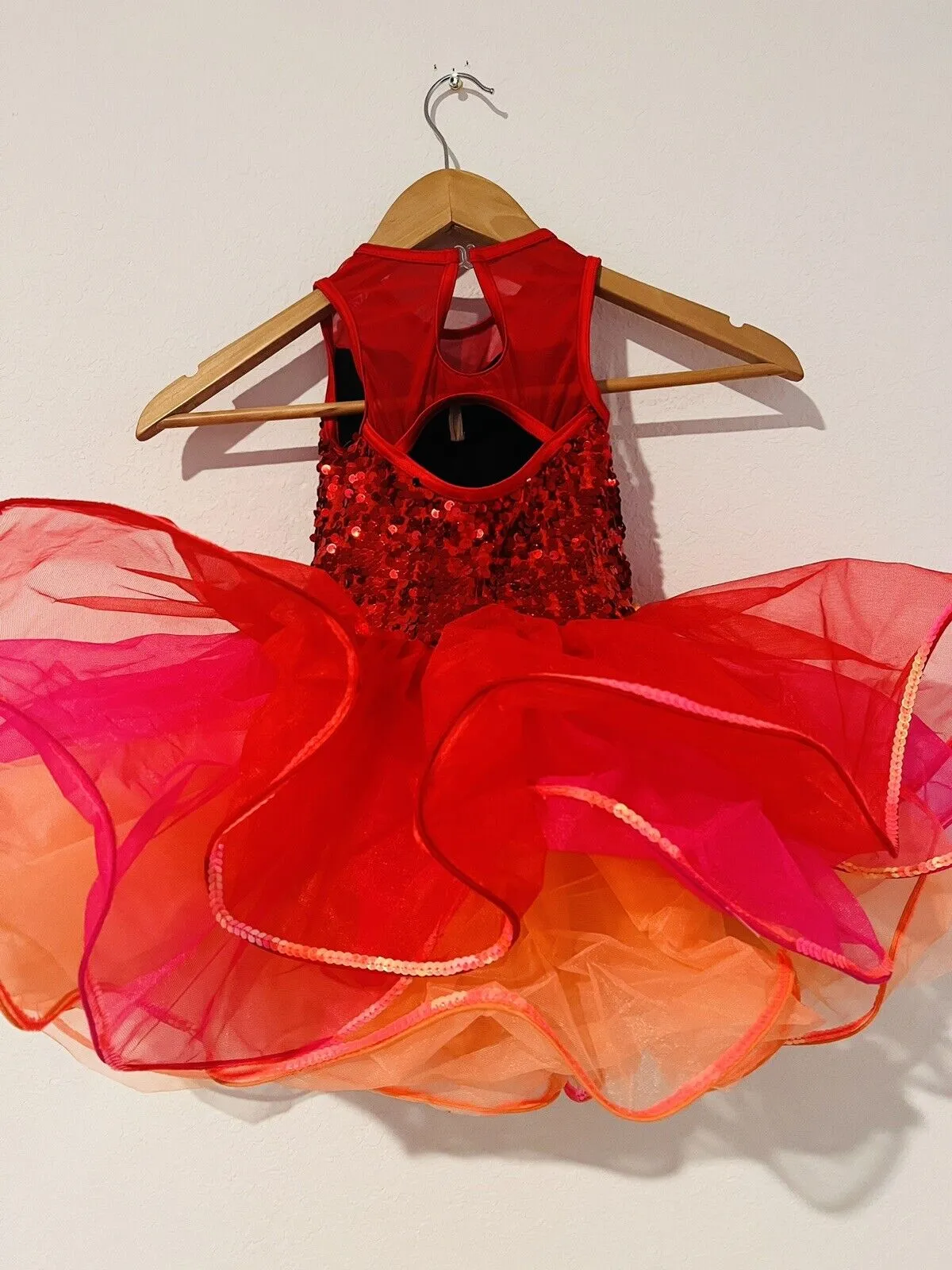 WIESSMAN Ballet Girls Dance Dress Sz SC Red/Pink/Orange Tutu Sequin Style 14218