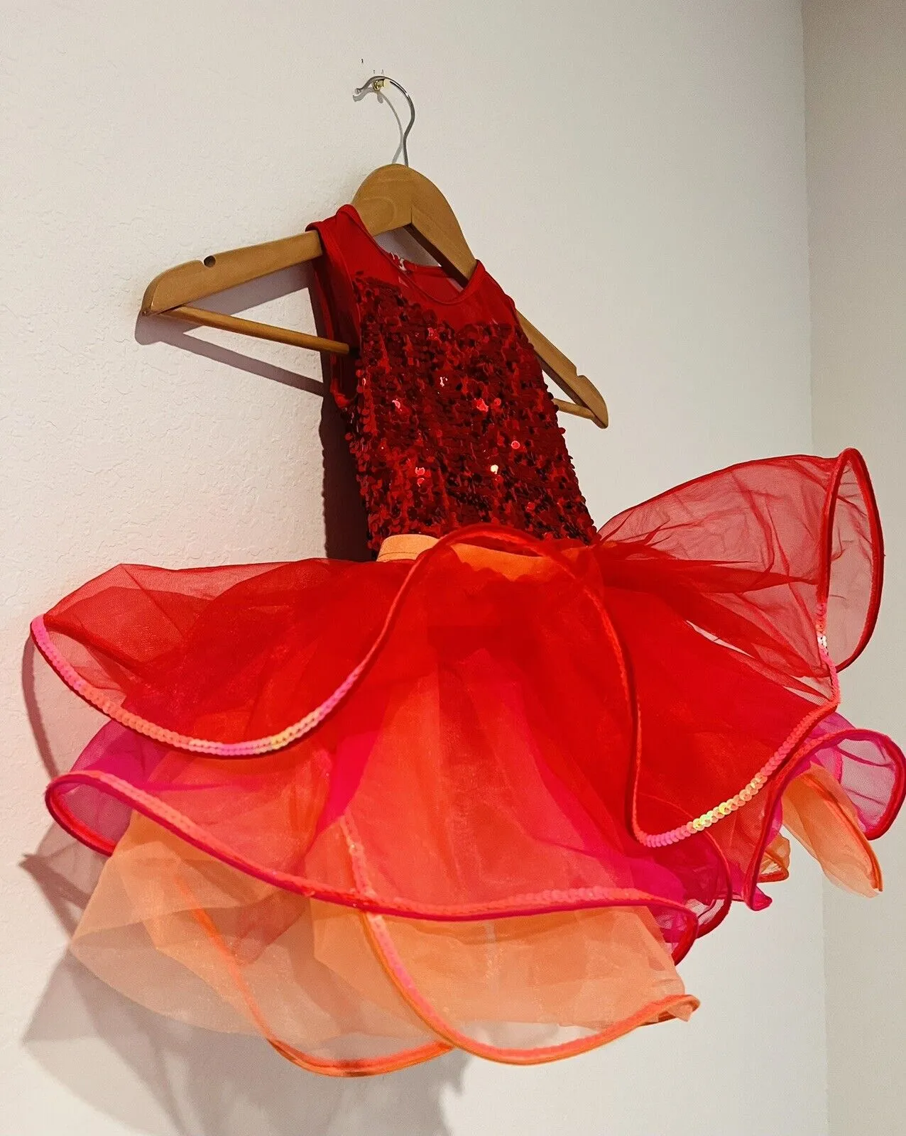 WIESSMAN Ballet Girls Dance Dress Sz SC Red/Pink/Orange Tutu Sequin Style 14218