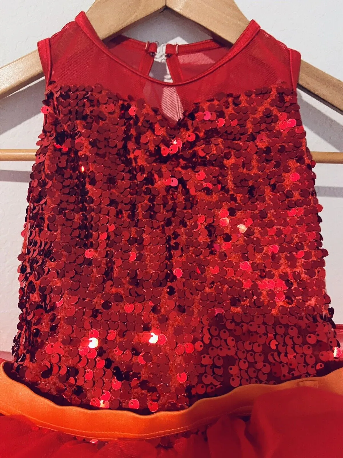 WIESSMAN Ballet Girls Dance Dress Sz SC Red/Pink/Orange Tutu Sequin Style 14218