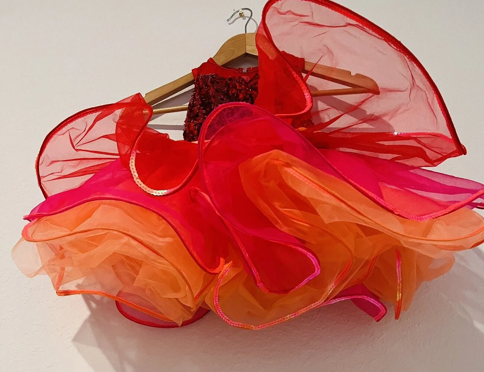 WIESSMAN Ballet Girls Dance Dress Sz SC Red/Pink/Orange Tutu Sequin Style 14218