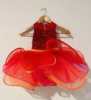 WIESSMAN Ballet Girls Dance Dress Sz SC Red/Pink/Orange Tutu Sequin Style 14218