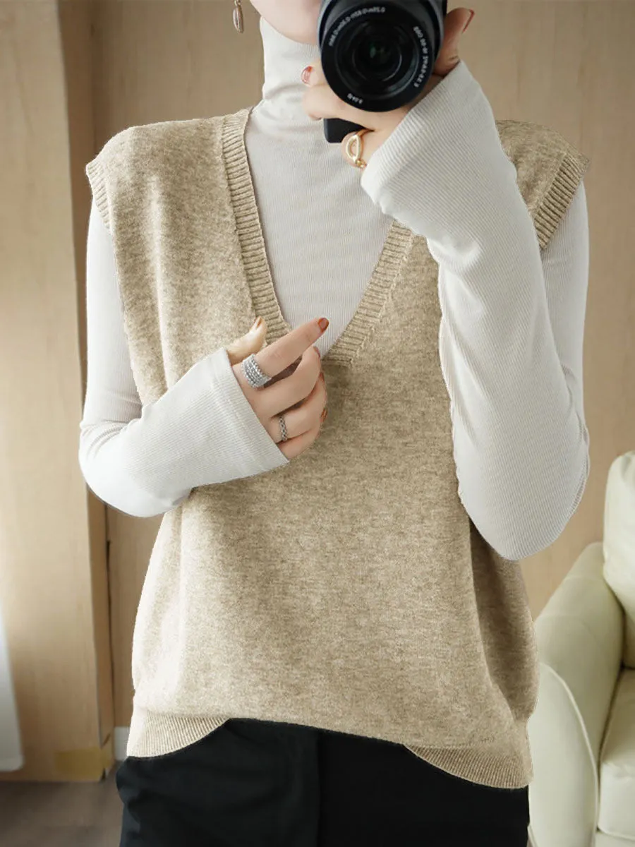 Women Casual Autumn Wool V-Neck Knit Vest