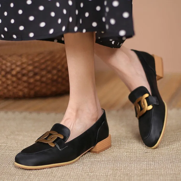 Women's Metal Low Heel Chunky Pumps