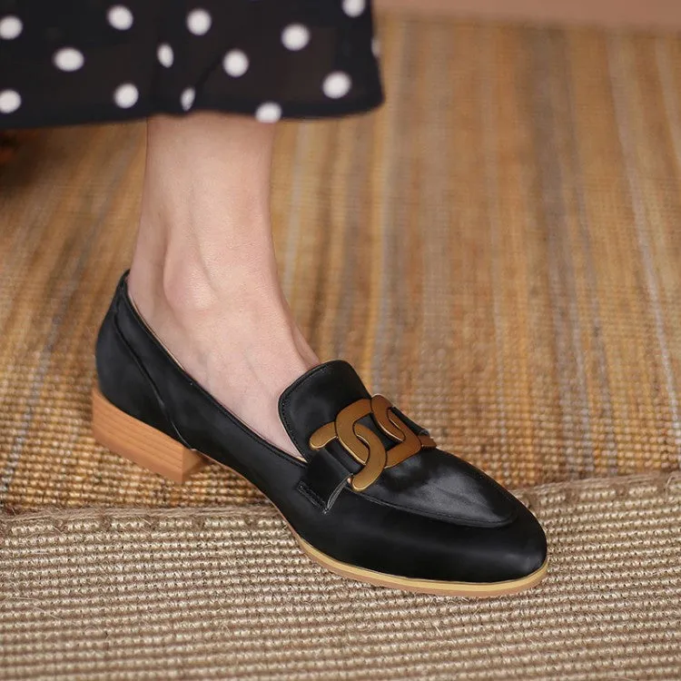 Women's Metal Low Heel Chunky Pumps