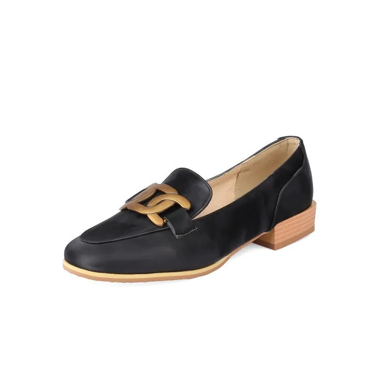 Women's Metal Low Heel Chunky Pumps